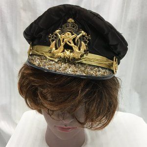 Black Hooray Henri Captain Cap with Navy Designs